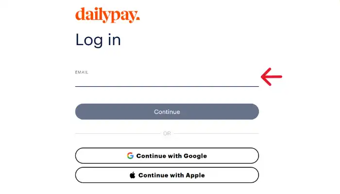 DailyPay Official Login Page Screenshot